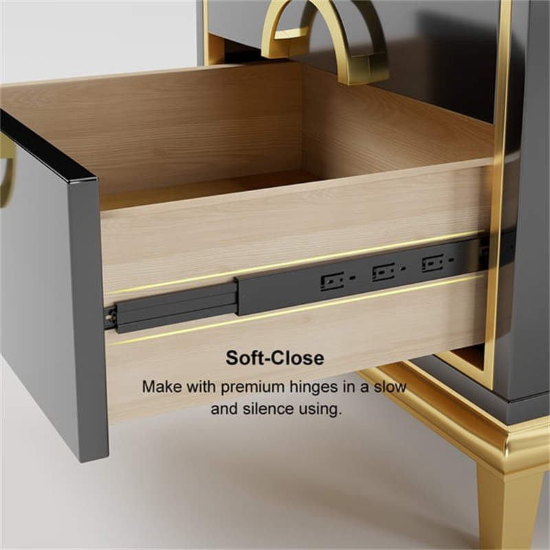 Gold Trim Nightstand | Modern Bedside Table with Stainless Steel Hardware