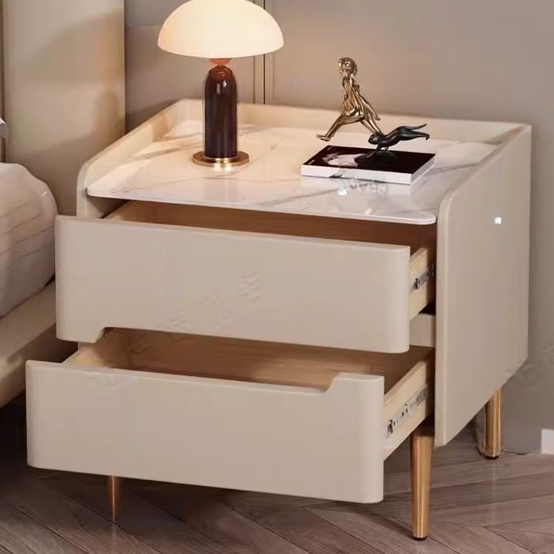 Gold Leg Nightstand with Sintered Stone Top | Luxury Bedside Table