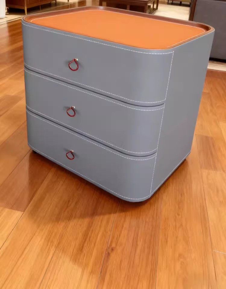 Premium Saddle Leather 2-Drawer Nightstand with Sintered Stone Top