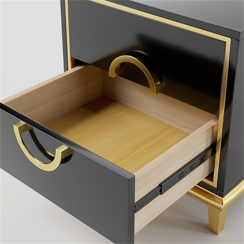 Gold Trim Nightstand | Modern Bedside Table with Stainless Steel Hardware