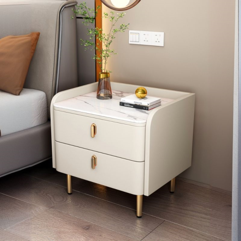 PU Leather 2-Drawer Nightstand with Gold Metal Legs | Factory Direct