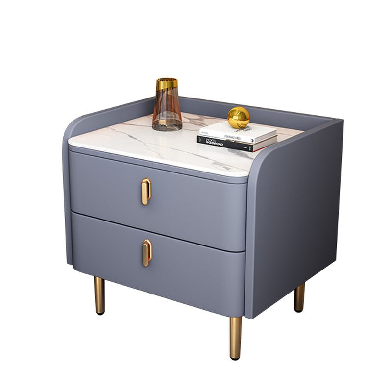 PU Leather 2-Drawer Nightstand with Gold Metal Legs | Factory Direct