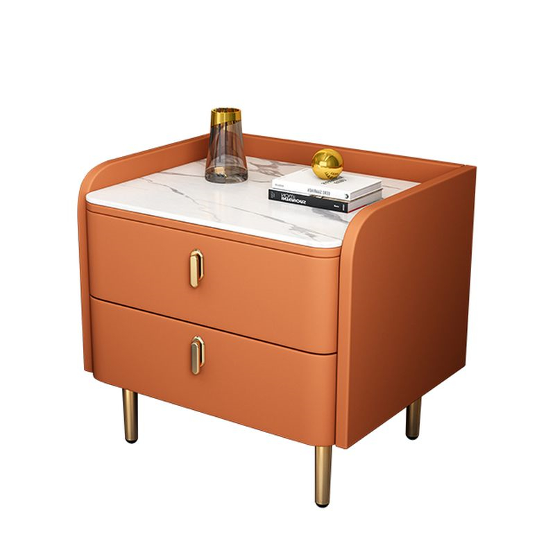 PU Leather 2-Drawer Nightstand with Gold Metal Legs | Factory Direct