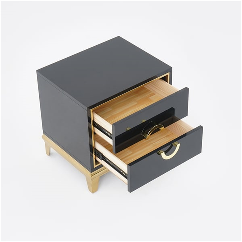 Gold Trim Nightstand | Modern Bedside Table with Stainless Steel Hardware
